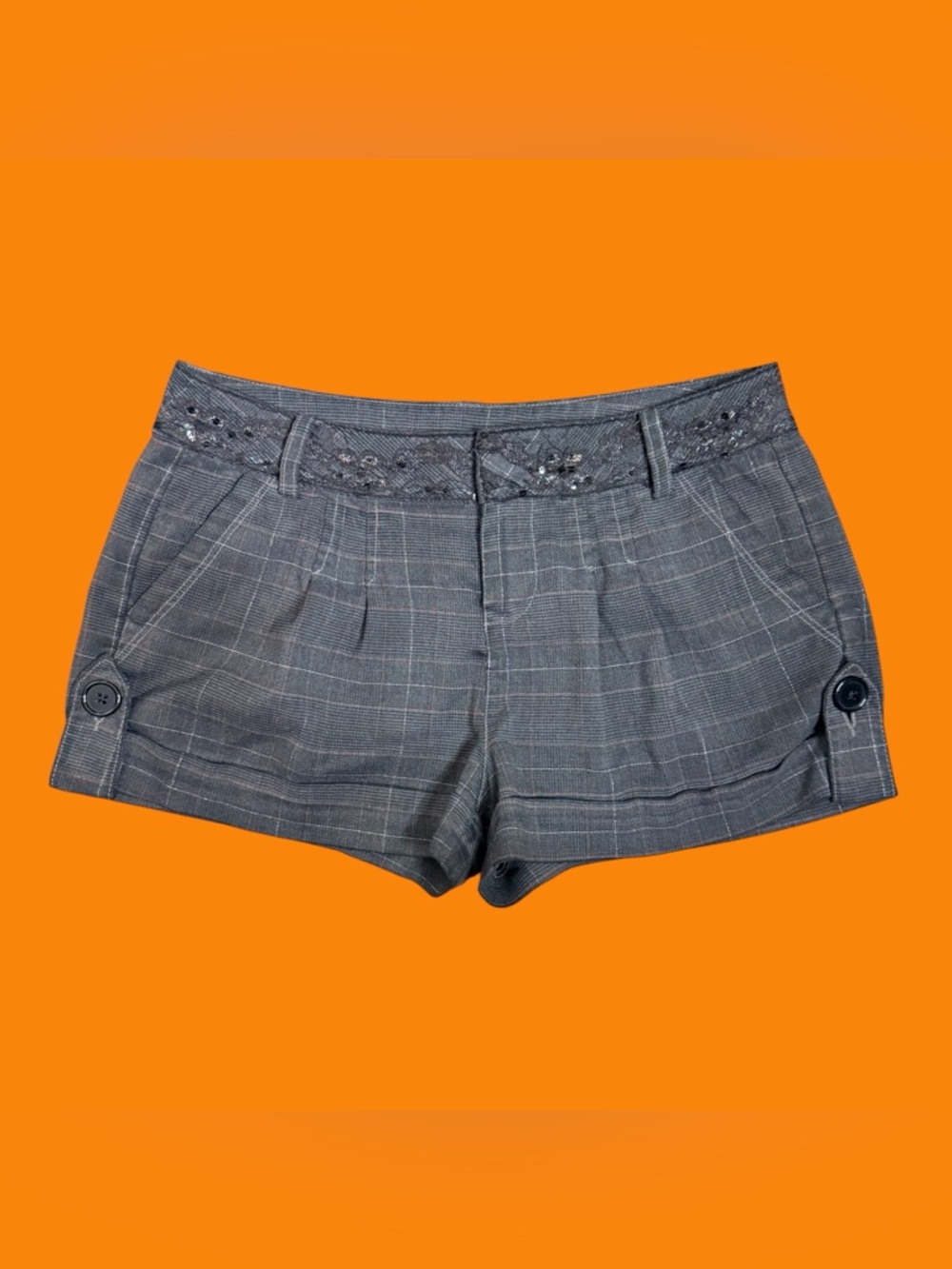 Heatherette grey plaid shorts